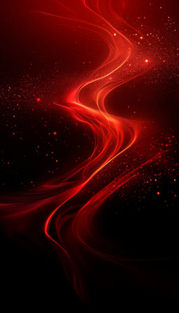 Abstract Red Wavy Lines on a Black Background, Representing Flow, Movement, or Energyの素材