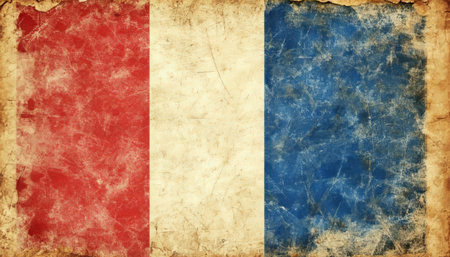 Vintage French Flag Background A Textured and Distressed Representation of Frances National Symbolの素材