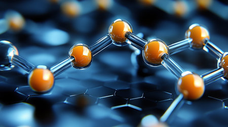 Abstract Nanotechnological Structure of Molecules with Links, 3D Rendered Illustrationの素材