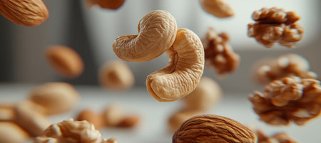 Assortment of Mixed Nuts Flying or Falling, Variety of Healthy Snacks, Food Photographyの素材