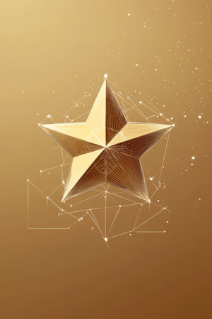 Digital Star, Yellow Background Achievement Icon with Subtle Lines, Dots, and Geometric Trianglesの素材