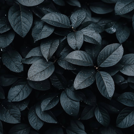 Dark Green Leaves Background. Natural Pattern of Shiny Foliage Texture, Abstract Nature Backdropの素材