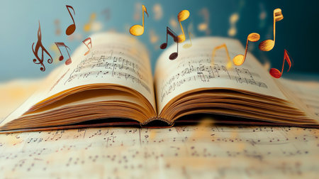 Open Book With Musical Notes, Concept For Education, Music, Culture. Selective Focus.の素材
