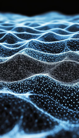 Abstract Blue Wave Pattern, Digital Landscape, Futuristic Data Visualization, Technology Backgroundの素材