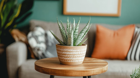 Decorative Plant in a Living Room Setting With Blurred Couch Providing Comfort Ambiance.の素材