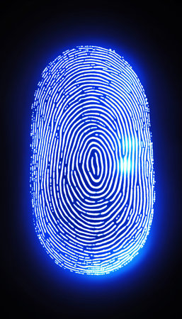 Futuristic Fingerprint Security Blue Glowing Identity Authentication , Technology Backgroundの素材