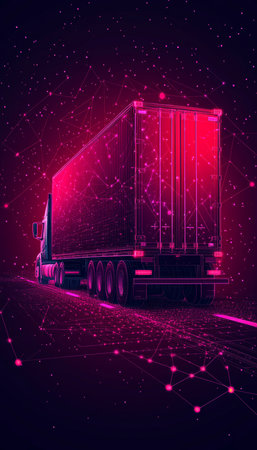 Futuristic Semi-Trailer Truck with Glowing Lines, Autonomous Vehicle Technology Illustrationの素材