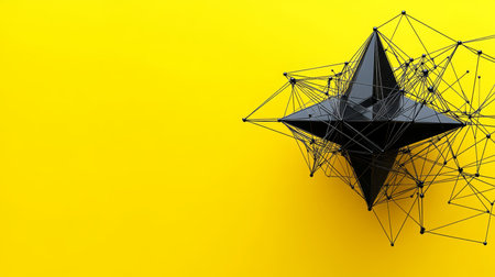 Abstract Black Star on Yellow Background Technology, Connection, Innovation Concept.の素材