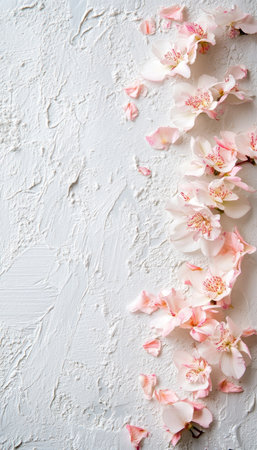 Pink Orchid Flower Border on White Textured Background, Floral Arrangement for Romantic Designの素材