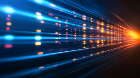 Tech Background, Digital Streaks, Data Flow, Abstract Light Trails, Cyberpunk Futureの素材