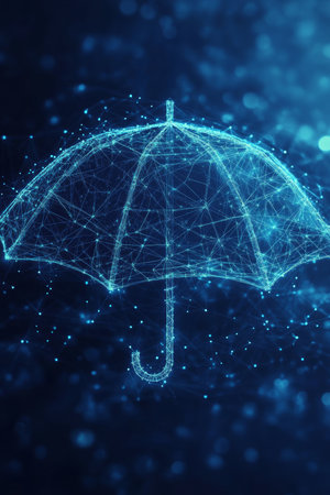 Abstract Network Umbrella, Representing Cybersecurity, Data Protection, And Insurance Conceptsの素材
