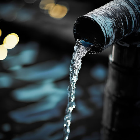 Water Flowing From Old Metal Pipe, Closeup. Discharge Of Clean Water, Natural Spring.の素材