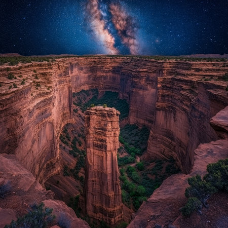 Majestic Sandstone Monolith Under the Milky Way, Canyonlands National Park, Utah, USAの素材