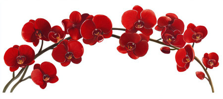 Red Orchids On White Background Invitation, Banner Or Card Template With Orchid Flowers.の素材