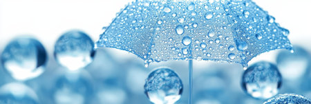 Closeup of a Miniature Blue Umbrella Covered in Water Droplets With a Blurred Backgroundの素材