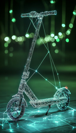 Electric Scooter, Conceptual Visualization of Data Flow, Modern Transportation Innovation.の素材
