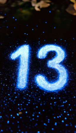 Glowing Number Thirteen On Dark Background With Particles, Triskaidekaphobia Concept.の素材