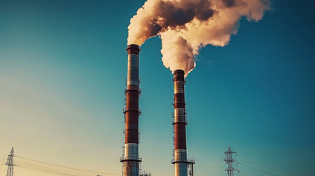 Industrial Chimneys Emitting Pollution, Air Pollution From Industrial Plants, Environmental Issuesの素材