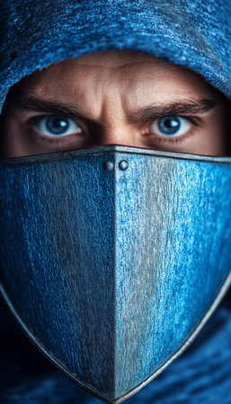 Ancient Warrior, Modern Protection Intensity Of Focus Symbolizing The Importance Of Cybersecurityの素材