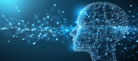 Abstract Wireframe Human Head and Flow Of Information Visualization of Artificial Intelligenceの素材