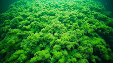 Vibrant Green Algae Bloom An Underwater Perspective of Aquatic Ecosystems and Water Pollution.の素材