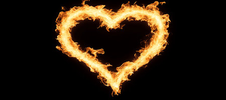 Heart of Fire A Fiery Symbol of Passion, Love, and Emotion Against a Dark Backgroundの素材