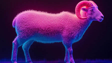 Neon Ram A Vibrant Illustration of Power and Energy, on Dark Background, Digital Artの素材