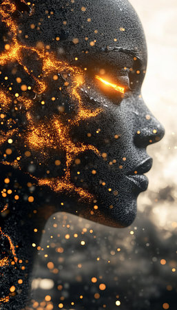 AI Woman, Fire And Stone, Technology And Power Concept, Innovation In The Tech Industryの素材