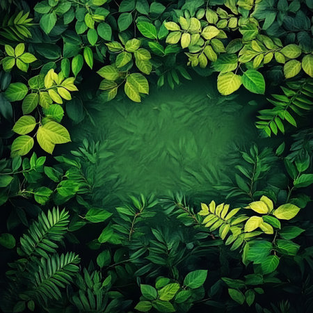 Lush Green Leaves Frame, Natural Background for Eco-Friendly Concepts and Spring Designsの素材