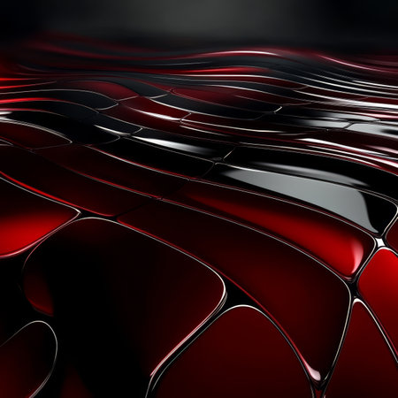 Abstract Background Of Intertwined Dark Metallic Red Shapes With Highlights And Shadowsの素材