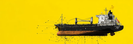 Maritime Innovation Cargo Ship on Connected Technology Background, Abstract Illustration.の素材