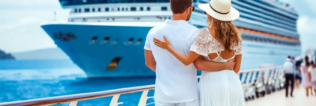 Romantic Getaway at Sea Young Couple Embraces Aboard Luxurious Cruise Ship, Vacation Memoriesの素材