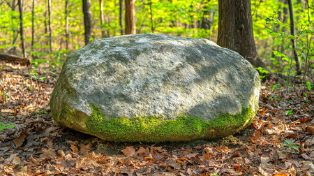Large Mossy Boulder, Tranquil Forest Scene. Springtime in the Woods., Natures Beautyの素材