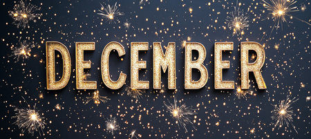 December Sparkles Festive Gold Lettering Symbolizing New Beginnings and Holiday Seasonの素材