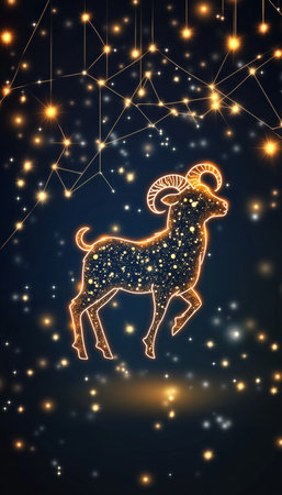 Glowing Constellation of Aries the Ram Amidst a Twinkling Night Sky, Starry Backgroundの素材