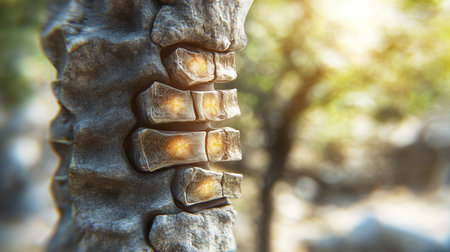 Severely Degenerated Spine, 3D Render. Aging, Osteoporosis, Disc Degeneration Concept.の素材