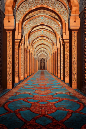 Traditional Arabian or Islamic architecture background with arches, mosque, pattern. 3d renderの素材