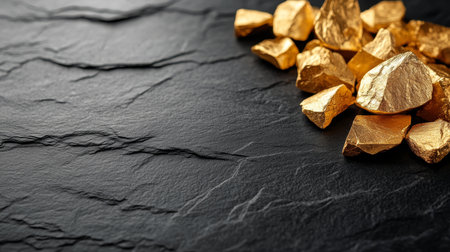 Gold Nuggets on Black Slate Background Finance, Wealth, Investment, and Luxury Conceptの素材