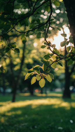 Abstract Nature Background, Defocused Green Tree Leaves, Bokeh Light And Blurred Trees In Parkの素材