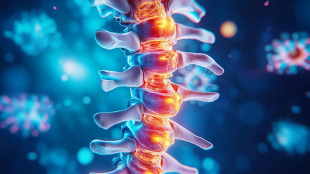 Premature Aging Illustration, Degenerative Disc Disease In Young Adults Spine., 3D Renderingの素材