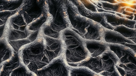 Close up of Ancient Tree Roots With Gnarled Texture and Sunlight, Background, Environment, Natureの素材