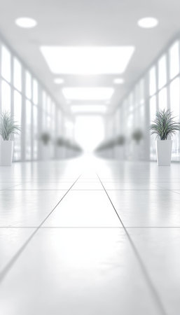 Empty Modern Office Corridor With White Tiles For Meeting Or Business Rendezvous, Background.の素材