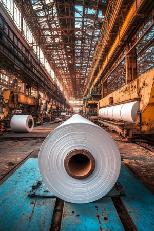 Large White Paper Roll in Industrial Factory Setting, Manufacturing and Production Conceptの素材