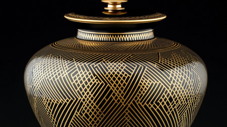 Luxurious Black and Gold Striped Vase Intricate Elegance and High-End Design Aesthetics.の素材