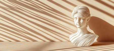Elegant White Bust of a Woman Bathed inSunlight, Creating Intriguing Shadows and Textureの素材