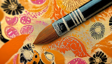 Gold, Orange, Black Detailed Floral Patterns with Fine Art Brush - Artistic Background, Texturesの素材