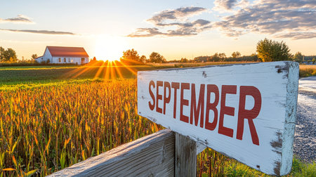 September Sunrise Rustic Charm, Warm Light, and Bountiful Fields Welcome Autumn on the Farmの素材