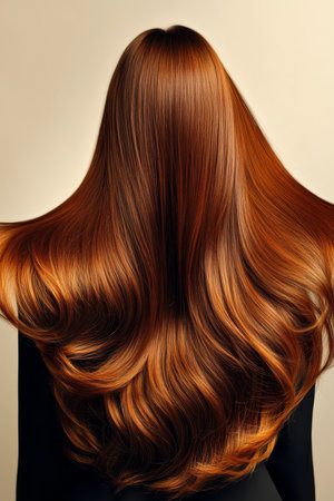 Woman With Long, Shiny, Healthy Red Hair, Back View. Perfect For Hair Care Product Adsの素材