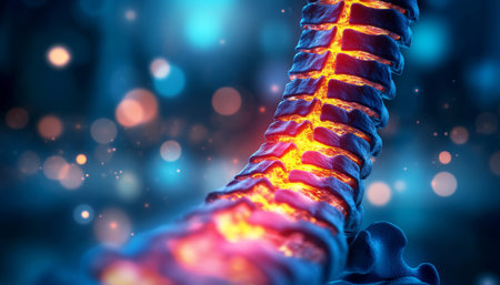 Severe Spinal Disc Degeneration, X-ray View Reduced Disc Height, Bone Spurs Highlightedの素材