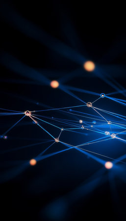 Abstract Technology Background With Glowing Particles, Lines. Big Data Visualization.,の素材